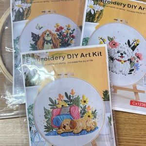 Embroidery DIY Art Kit with Three Dog Designs